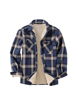 Mens Fleece Thick Flannel Shirt Jackets Button Down Plaid Shackets Long Sleeve Warm Family Matching Tops L-3XL