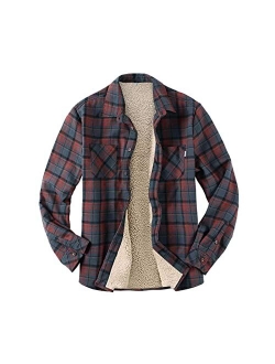 Mens Fleece Thick Flannel Shirt Jackets Button Down Plaid Shackets Long Sleeve Warm Family Matching Tops L-3XL