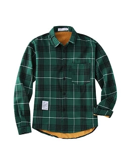 Mens Fleece Thick Flannel Shirt Jackets Button Down Plaid Shackets Long Sleeve Warm Family Matching Tops L-3XL