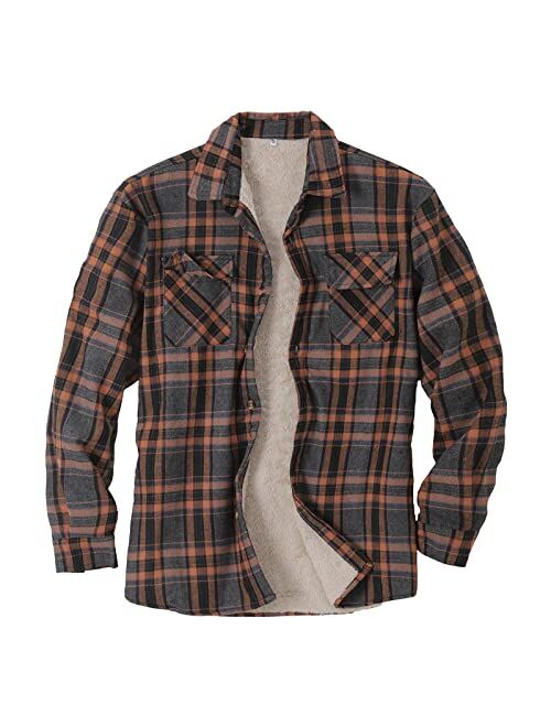 Buy Mens Fleece Thick Flannel Shirt Jackets Button Down Plaid Shackets ...