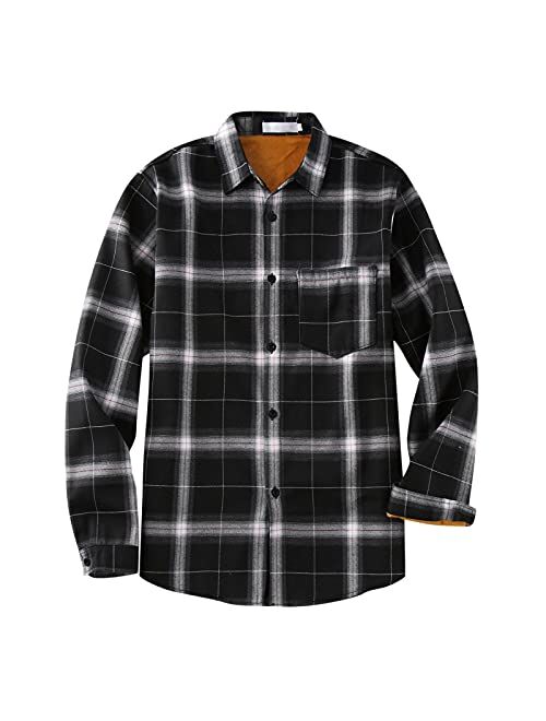 Mens Fleece Thick Flannel Shirt Jackets Button Down Plaid Shackets Long Sleeve Warm Family Matching Tops L-3XL