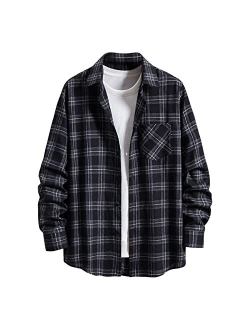 Men's Plaid Flannel Shirt Jacket Casual Regular Fit Long Sleeve Button Up Cotton Shirts Lightweight Thicken Warm Outerwear