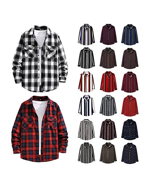 Disney Men's Plaid Flannel Shirt Jacket Casual Regular Fit Long Sleeve Button Up Cotton Shirts Lightweight Thicken Warm Outerwear