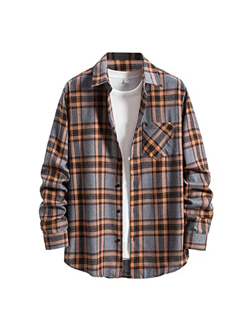 Disney Men's Plaid Flannel Shirt Jacket Casual Regular Fit Long Sleeve Button Up Cotton Shirts Lightweight Thicken Warm Outerwear