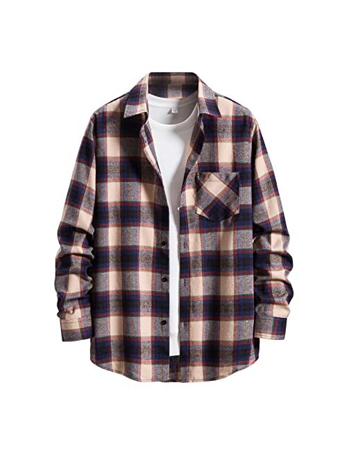 Disney Men's Plaid Flannel Shirt Jacket Casual Regular Fit Long Sleeve Button Up Cotton Shirts Lightweight Thicken Warm Outerwear