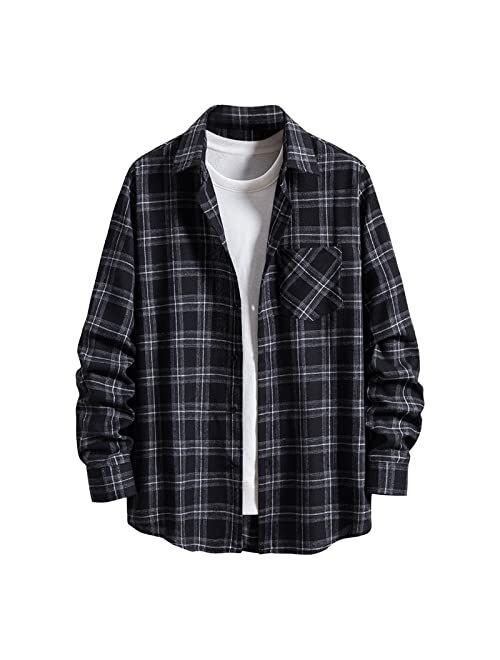 Disney Men's Plaid Flannel Shirt Jacket Casual Regular Fit Long Sleeve Button Up Cotton Shirts Lightweight Thicken Warm Outerwear