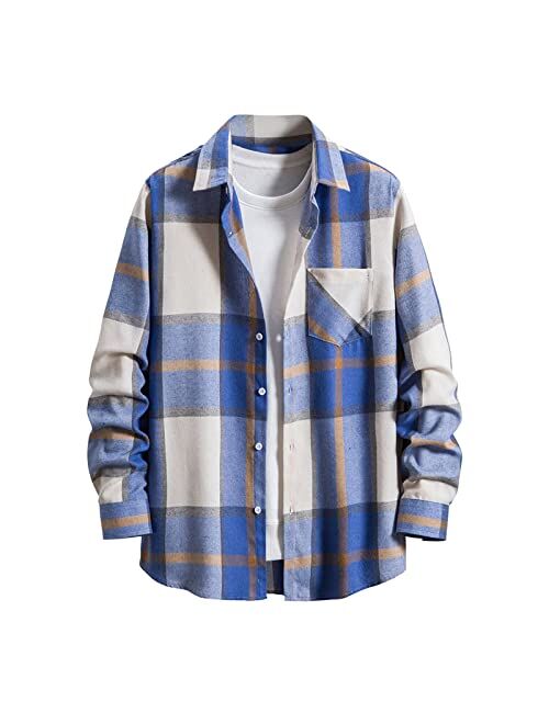 Disney Men's Plaid Flannel Shirt Jacket Casual Regular Fit Long Sleeve Button Up Cotton Shirts Lightweight Thicken Warm Outerwear