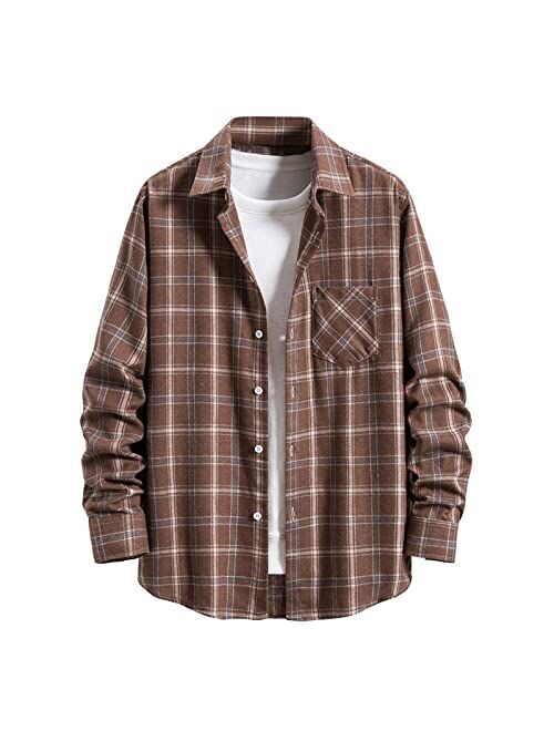 Disney Men's Plaid Flannel Shirt Jacket Casual Regular Fit Long Sleeve Button Up Cotton Shirts Lightweight Thicken Warm Outerwear