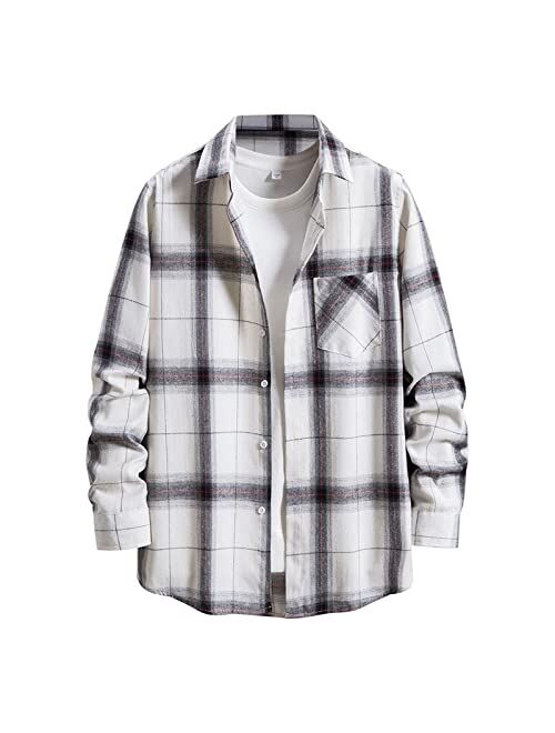 Disney Men's Plaid Flannel Shirt Jacket Casual Regular Fit Long Sleeve Button Up Cotton Shirts Lightweight Thicken Warm Outerwear