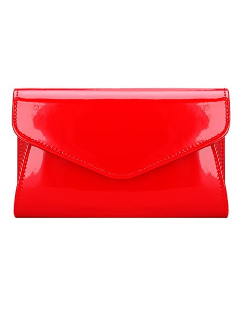 ZIUMUDY Patent Leather Evening Bags Envelope Clutches Shoulder Chain Bag Wallet Purse Handbag