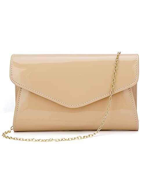 ZIUMUDY Patent Leather Evening Bags Envelope Clutches Shoulder Chain Bag Wallet Purse Handbag