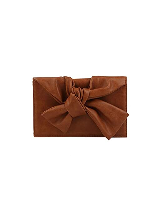 Evening Clutch Messenger Style With Cute Bow Tie Purse Vegan PU Leather Crossbody Shoulder Bag by Handbag Republic