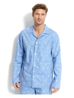 Men's All Over Polo Player Cotton Printed Pajama Shirt