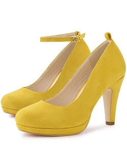 Women's Round Toe Stiletto Heel Ankle Strap Pumps