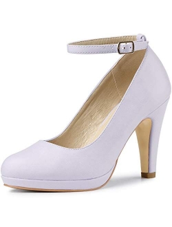 Women's Round Toe Stiletto Heel Ankle Strap Pumps