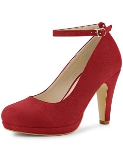 Women's Round Toe Stiletto Heel Ankle Strap Pumps