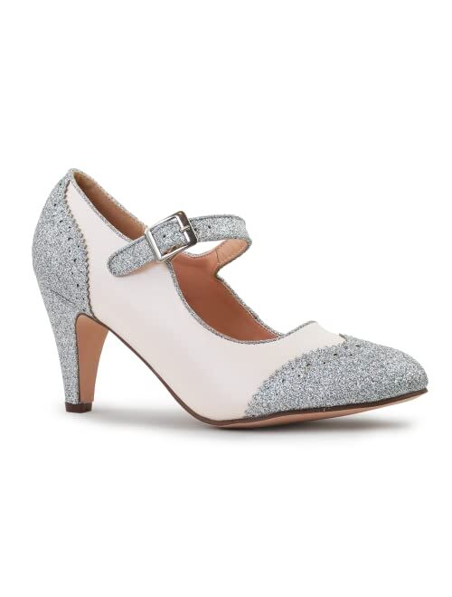 J. Adams Mary Jane Oxford Pumps - Cute Low Kitten Heels - Retro Round Toe Shoe with Ankle Strap - Kym