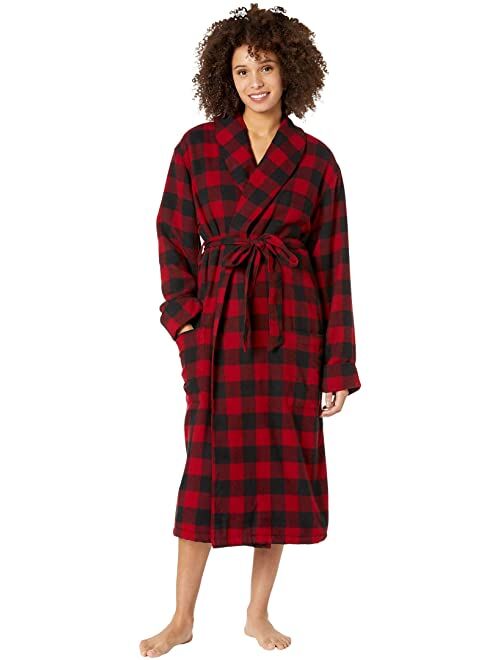 L.L.Bean Scotch Plaid Flannel Robe Sherpa Lined Regular