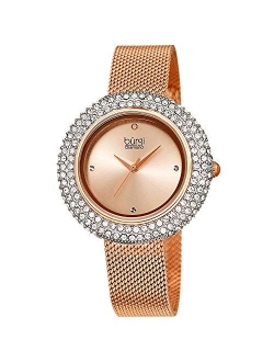 Crystal Women's Watch - A Diamond Hour Marker on Accented Stainless Steel Mesh Bracelet Wristwatch - Perfect for Mother's Day - BUR220