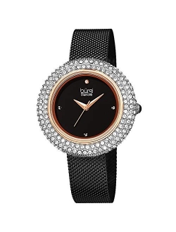 Crystal Women's Watch - A Diamond Hour Marker on Accented Stainless Steel Mesh Bracelet Wristwatch - Perfect for Mother's Day - BUR220