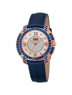 Swarovski Crystal Women's Watch - Unique Diamond Hour Markers on Mother of Pearl Dial with Colored Swarovski Crystals On Genuine Leather Strap Watch - BUR156