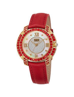 Swarovski Crystal Women's Watch - Unique Diamond Hour Markers on Mother of Pearl Dial with Colored Swarovski Crystals On Genuine Leather Strap Watch - BUR156