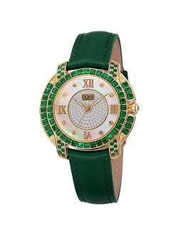 Swarovski Crystal Women's Watch - Unique Diamond Hour Markers on Mother of Pearl Dial with Colored Swarovski Crystals On Genuine Leather Strap Watch - BUR156