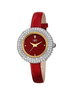 Swarovski Crystal & Diamond Accented Watch - Comfortable Genuine Leather Strap Women's Wristwatch- Perfect for Mother's Day Gift - BUR195