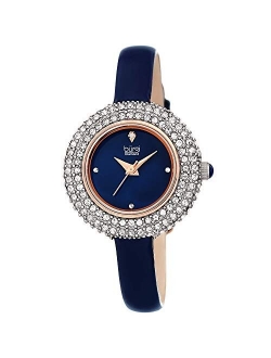 Swarovski Crystal & Diamond Accented Watch - Comfortable Genuine Leather Strap Women's Wristwatch- Perfect for Mother's Day Gift - BUR195