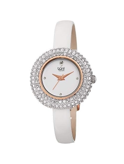 Swarovski Crystal & Diamond Accented Watch - Comfortable Genuine Leather Strap Women's Wristwatch- Perfect for Mother's Day Gift - BUR195