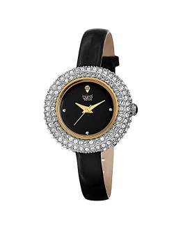 Swarovski Crystal & Diamond Accented Watch - Comfortable Genuine Leather Strap Women's Wristwatch- Perfect for Mother's Day Gift - BUR195