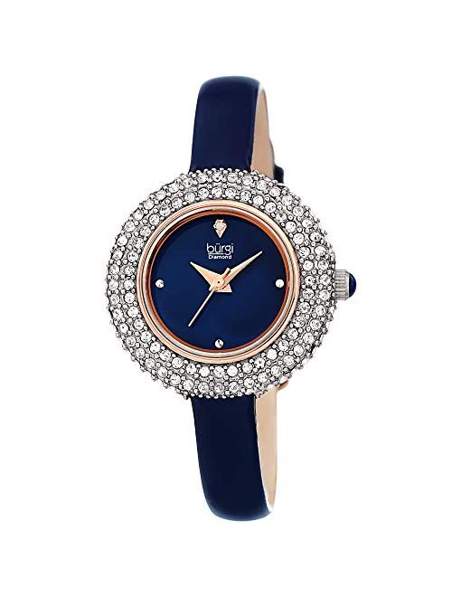 Burgi Swarovski Crystal & Diamond Accented Watch - Comfortable Genuine Leather Strap Women's Wristwatch- Perfect for Mother's Day Gift - BUR195