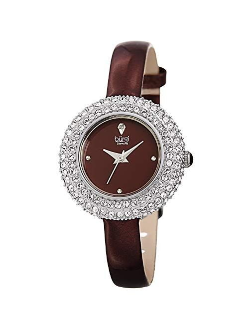 Burgi Swarovski Crystal & Diamond Accented Watch - Comfortable Genuine Leather Strap Women's Wristwatch- Perfect for Mother's Day Gift - BUR195