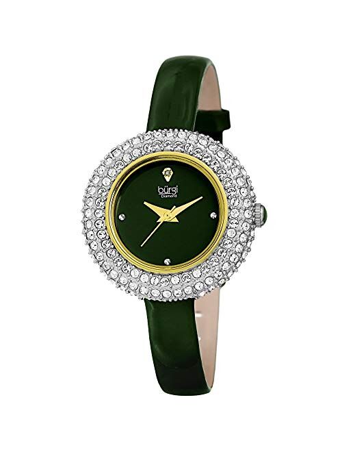 Burgi Swarovski Crystal & Diamond Accented Watch - Comfortable Genuine Leather Strap Women's Wristwatch- Perfect for Mother's Day Gift - BUR195