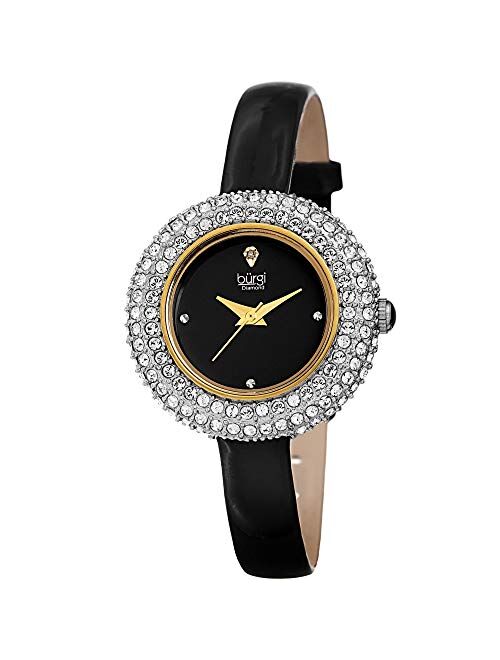 Burgi Swarovski Crystal & Diamond Accented Watch - Comfortable Genuine Leather Strap Women's Wristwatch- Perfect for Mother's Day Gift - BUR195