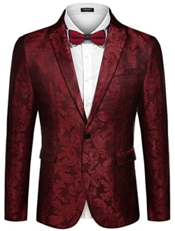 Men's Floral Tuxedo Jacket Paisley Notch Lapel Stylish Suit Blazer Jacket for Wedding, Dinner, Prom, Party