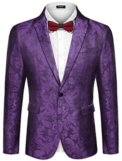 Men's Floral Tuxedo Jacket Paisley Notch Lapel Stylish Suit Blazer Jacket for Wedding, Dinner, Prom, Party