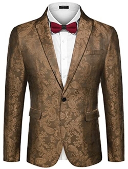 Men's Floral Tuxedo Jacket Paisley Notch Lapel Stylish Suit Blazer Jacket for Wedding, Dinner, Prom, Party