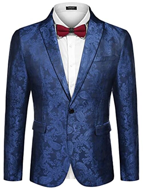 COOFANDY Men's Floral Tuxedo Jacket Paisley Notch Lapel Stylish Suit Blazer Jacket for Wedding, Dinner, Prom, Party