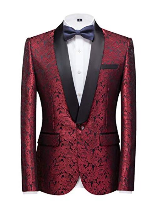 MOGU Mens Tuxedo Suit Jacket Slim Fit Shawl Lapel Wedding Party Dress Blazer