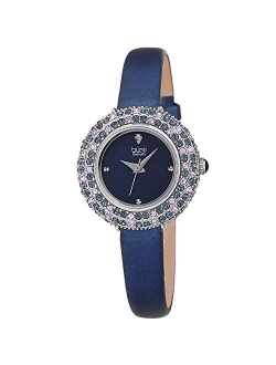 Swarovski Colored Crystal Watch - 4 Genuine Diamond Markers - Slim Leather Strap Elegant Women's Wristwatch - Mothers Day Gift - BUR240