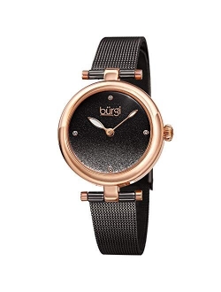 BUR231 Designer Women's Watch - Stainless Steel Mesh Strap Swarovski Crystal Markers, Glitter Dial - Fashion Bracelet Wristwatch