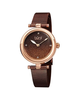 BUR231 Designer Women's Watch - Stainless Steel Mesh Strap Swarovski Crystal Markers, Glitter Dial - Fashion Bracelet Wristwatch