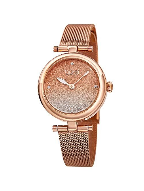 Burgi BUR231 Designer Women's Watch - Stainless Steel Mesh Strap – Swarovski Crystal Markers, Glitter Dial - Fashion Bracelet Wristwatch