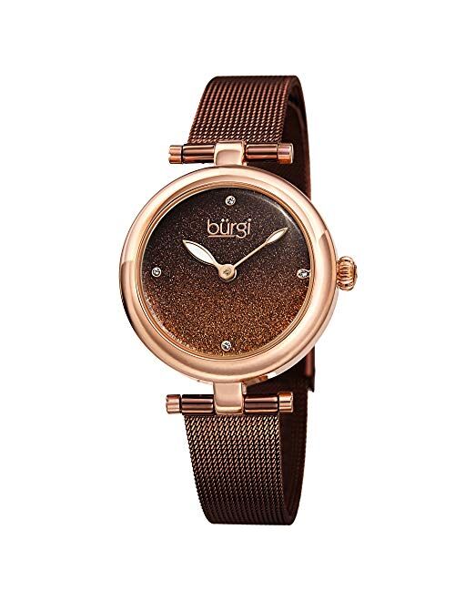 Burgi BUR231 Designer Women's Watch - Stainless Steel Mesh Strap – Swarovski Crystal Markers, Glitter Dial - Fashion Bracelet Wristwatch