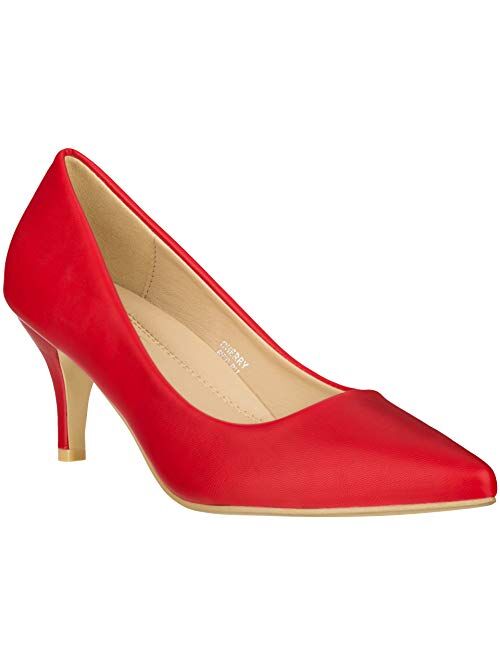 ILLUDE Classic Pointed Toe Pumps – Comfortable Low Stiletto Heel Pump Shoes – Cherry