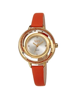 Colored Swarovski Crystals Women's Watch - Slim Genuine Leather Strap - Three Hand Movement with 4 Diamond Markers - Floating Enamel Dial - Round Analog Quartz - BUR261