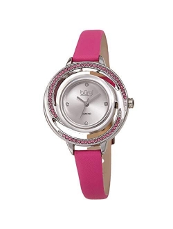 Colored Swarovski Crystals Women's Watch - Slim Genuine Leather Strap - Three Hand Movement with 4 Diamond Markers - Floating Enamel Dial - Round Analog Quartz - BUR261