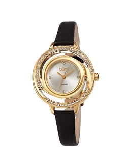 Colored Swarovski Crystals Women's Watch - Slim Genuine Leather Strap - Three Hand Movement with 4 Diamond Markers - Floating Enamel Dial - Round Analog Quartz - BUR261