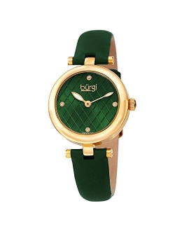 Women's BUR196 Diamond Accented Argyle Dial Watch - Comfortable Leather Strap - in a Gift Box